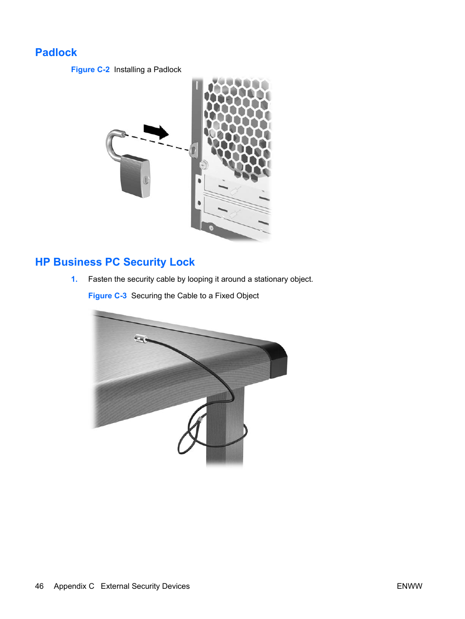 Padlock, Hp business pc security lock, Padlock hp business pc security lock | HP DX2400 User Manual | Page 52 / 59