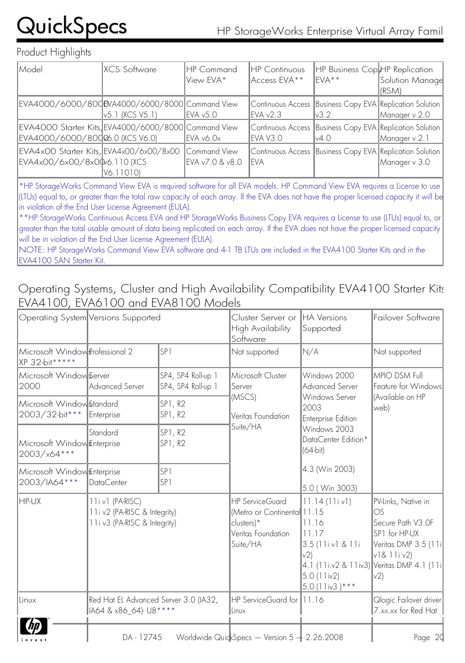 Quickspecs | HP EVA4100 User Manual | Page 20 / 50