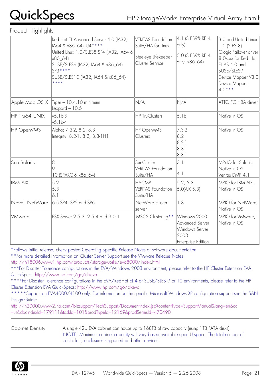 Quickspecs | HP EVA4100 User Manual | Page 21 / 50