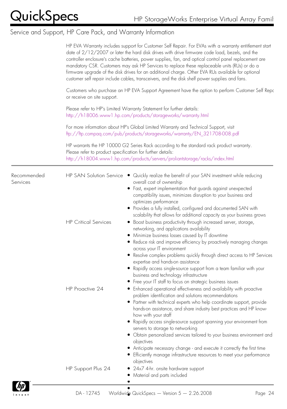 Quickspecs | HP EVA4100 User Manual | Page 24 / 50