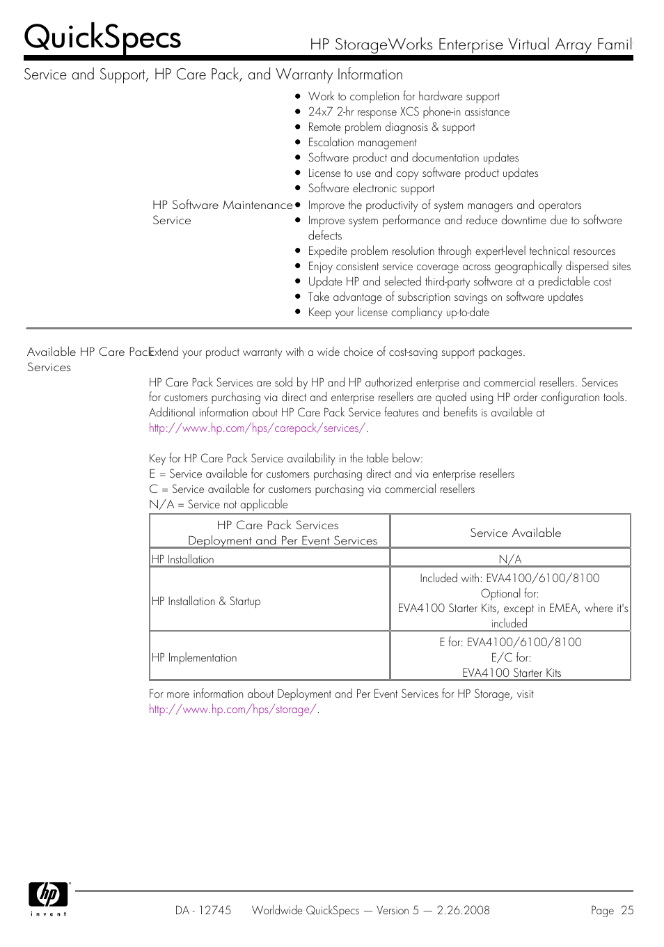 Quickspecs | HP EVA4100 User Manual | Page 25 / 50