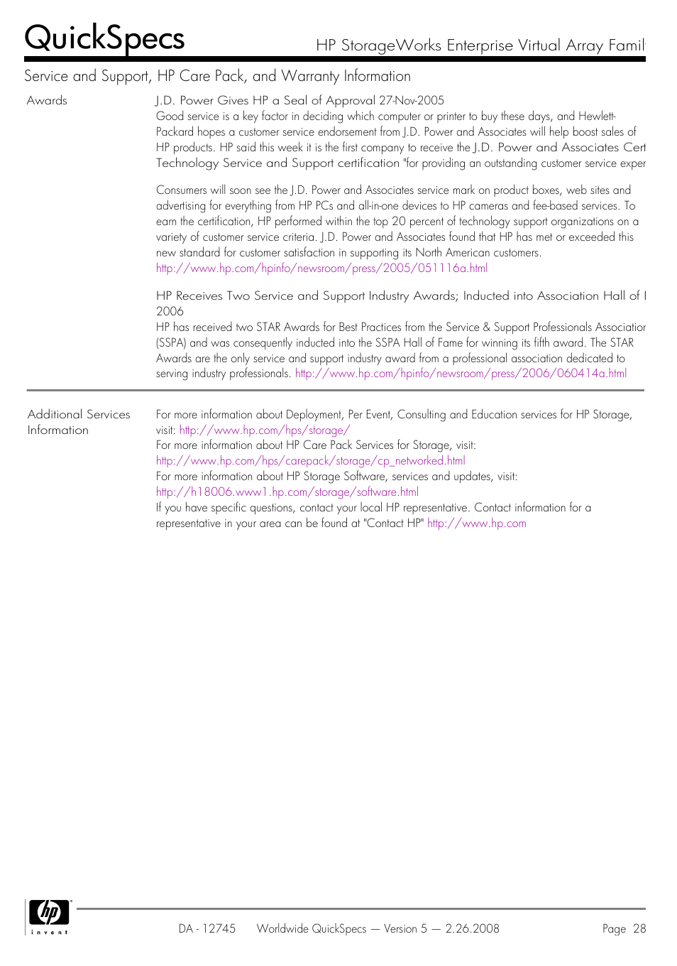 Quickspecs | HP EVA4100 User Manual | Page 28 / 50