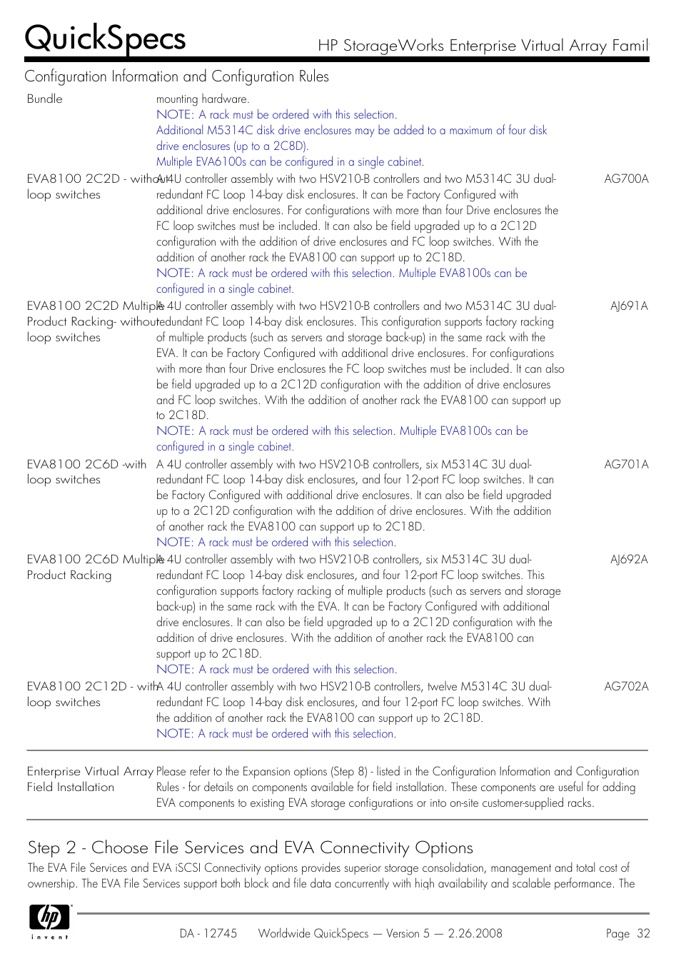 Quickspecs | HP EVA4100 User Manual | Page 32 / 50