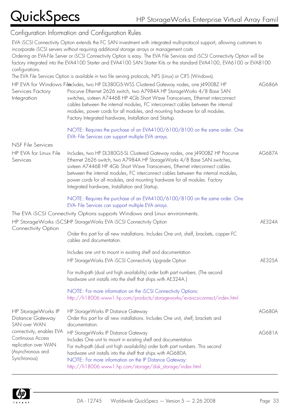 Quickspecs | HP EVA4100 User Manual | Page 33 / 50