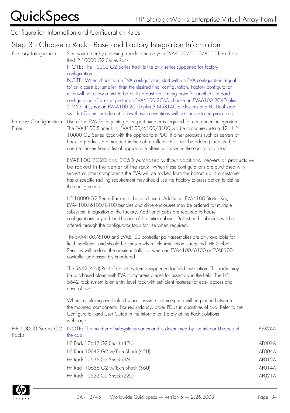 Quickspecs | HP EVA4100 User Manual | Page 34 / 50