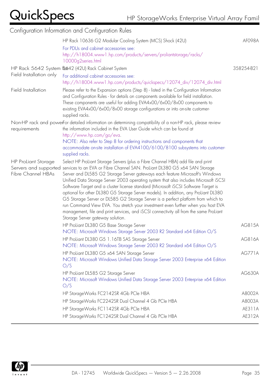 Quickspecs | HP EVA4100 User Manual | Page 35 / 50