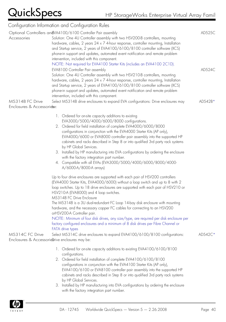 Quickspecs | HP EVA4100 User Manual | Page 40 / 50