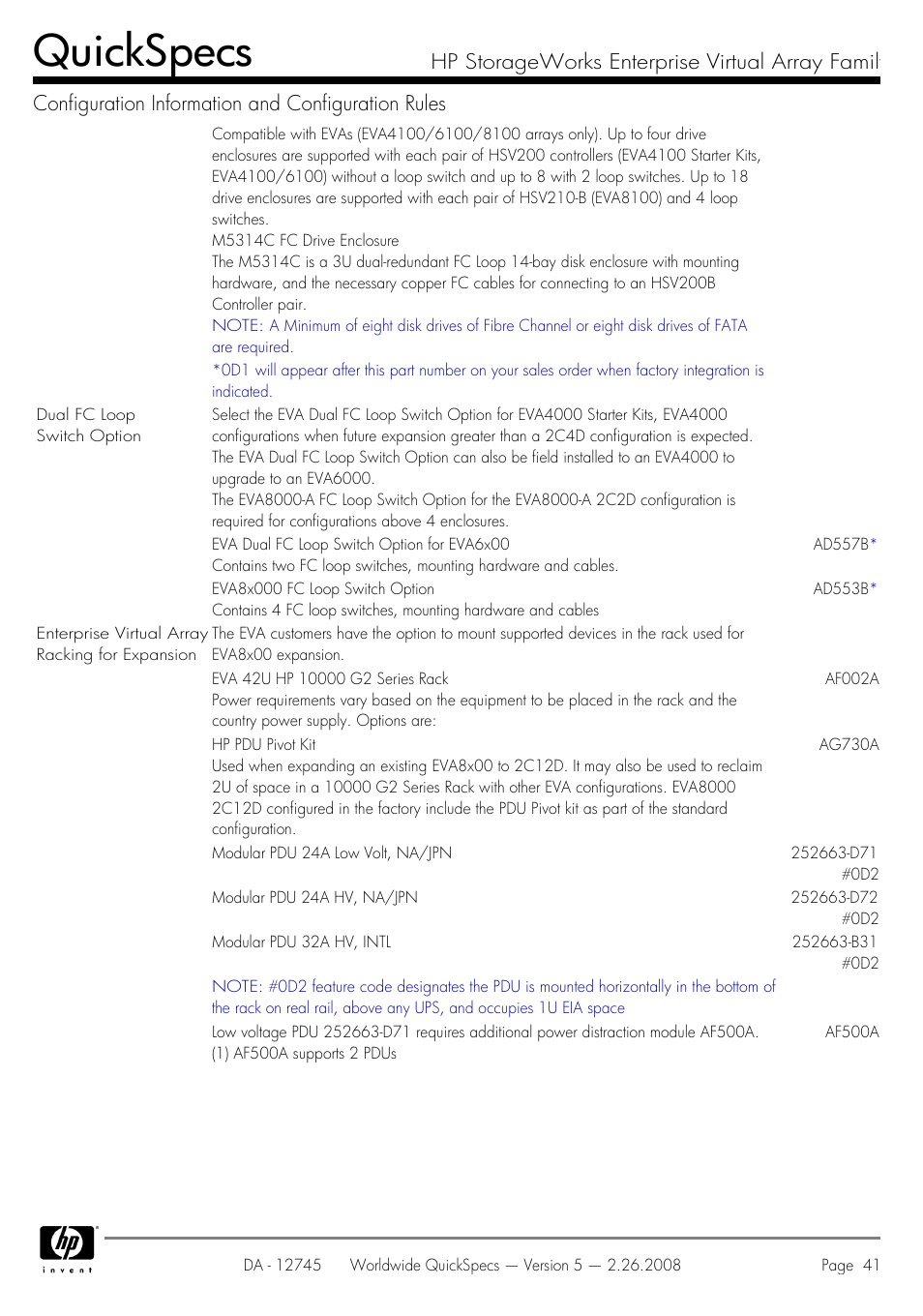 Quickspecs | HP EVA4100 User Manual | Page 41 / 50