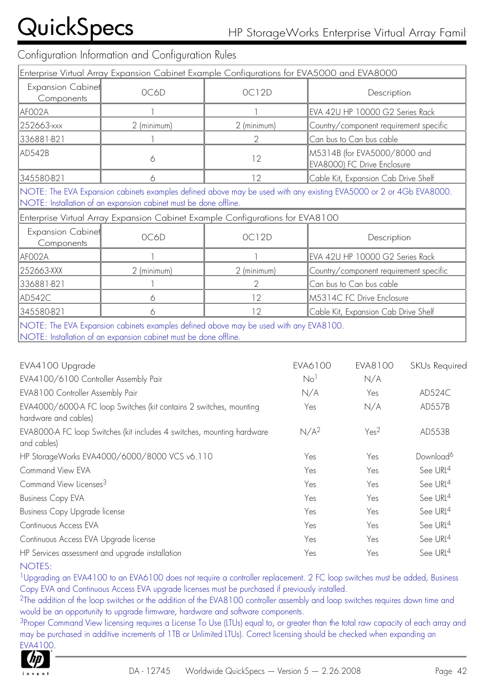 Quickspecs | HP EVA4100 User Manual | Page 42 / 50