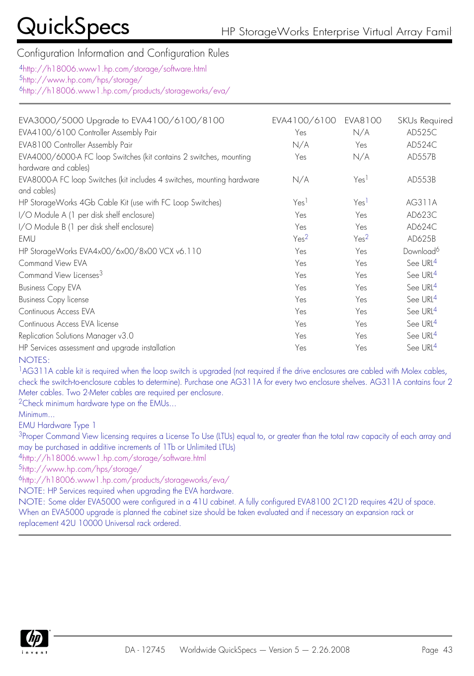 Quickspecs | HP EVA4100 User Manual | Page 43 / 50