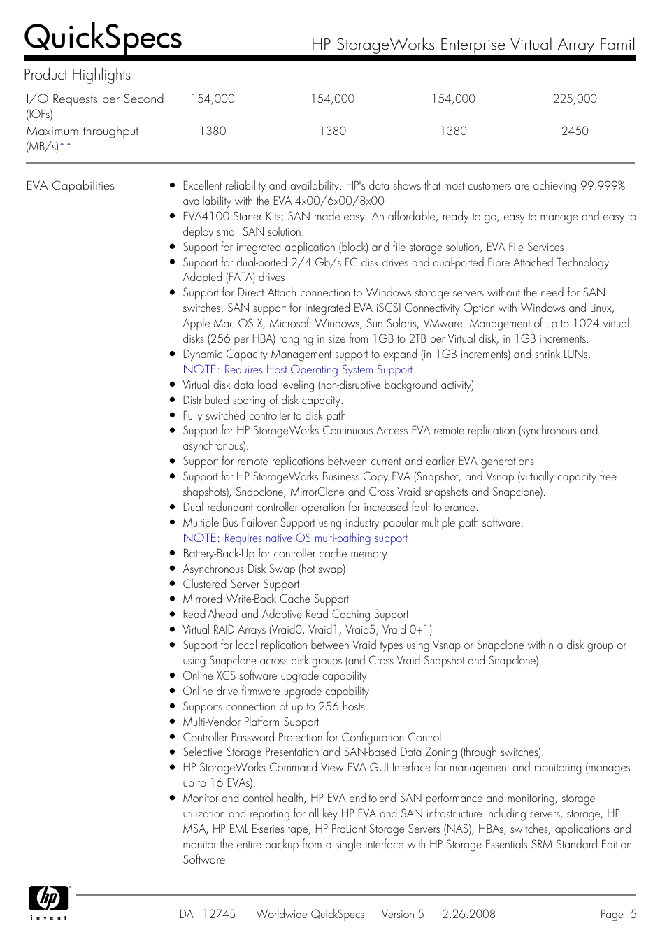 Quickspecs | HP EVA4100 User Manual | Page 5 / 50