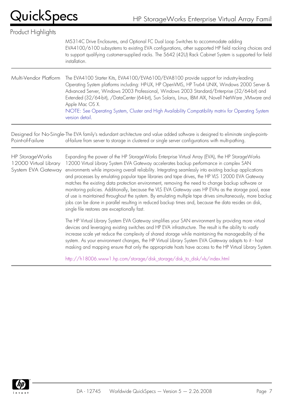 Quickspecs | HP EVA4100 User Manual | Page 7 / 50