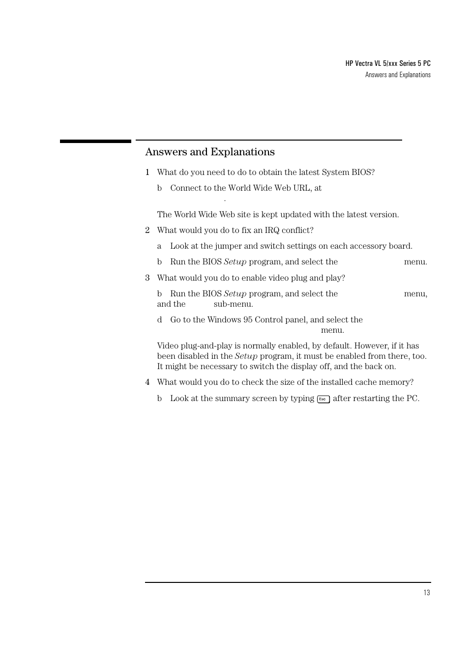 Answers and explanations | HP Vectra VL PC 5/xxx Series 5 User Manual | Page 15 / 16