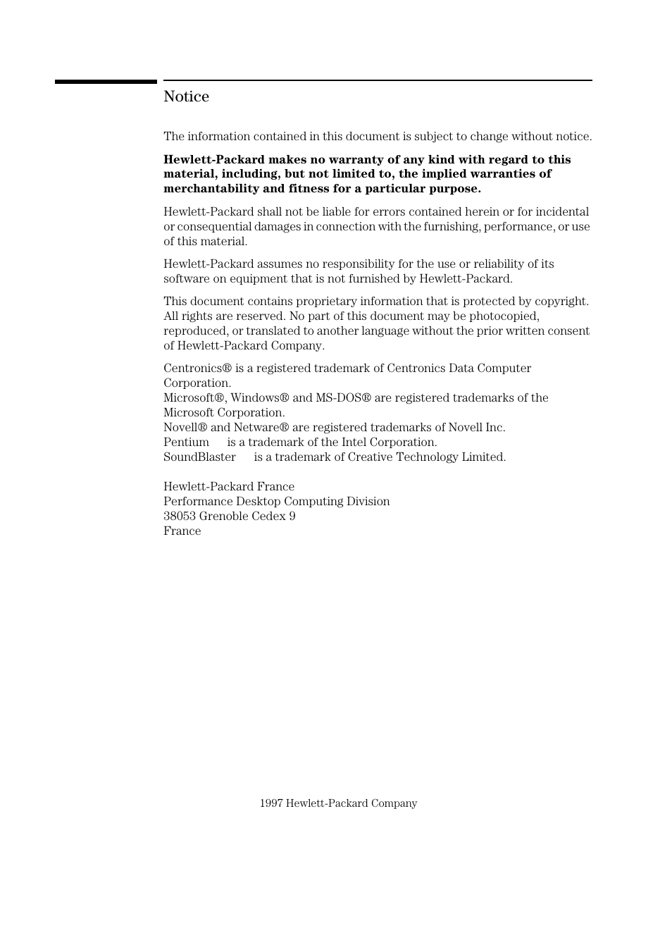 Notice | HP Vectra VL PC 5/xxx Series 5 User Manual | Page 2 / 16