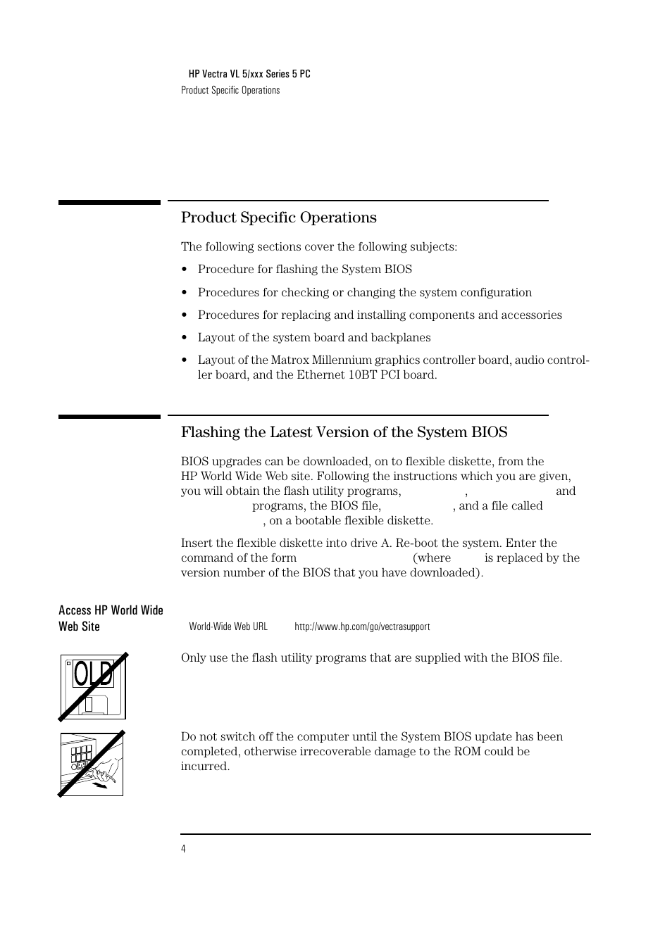 Product specific operations, Flashing the latest version of the system bios | HP Vectra VL PC 5/xxx Series 5 User Manual | Page 6 / 16