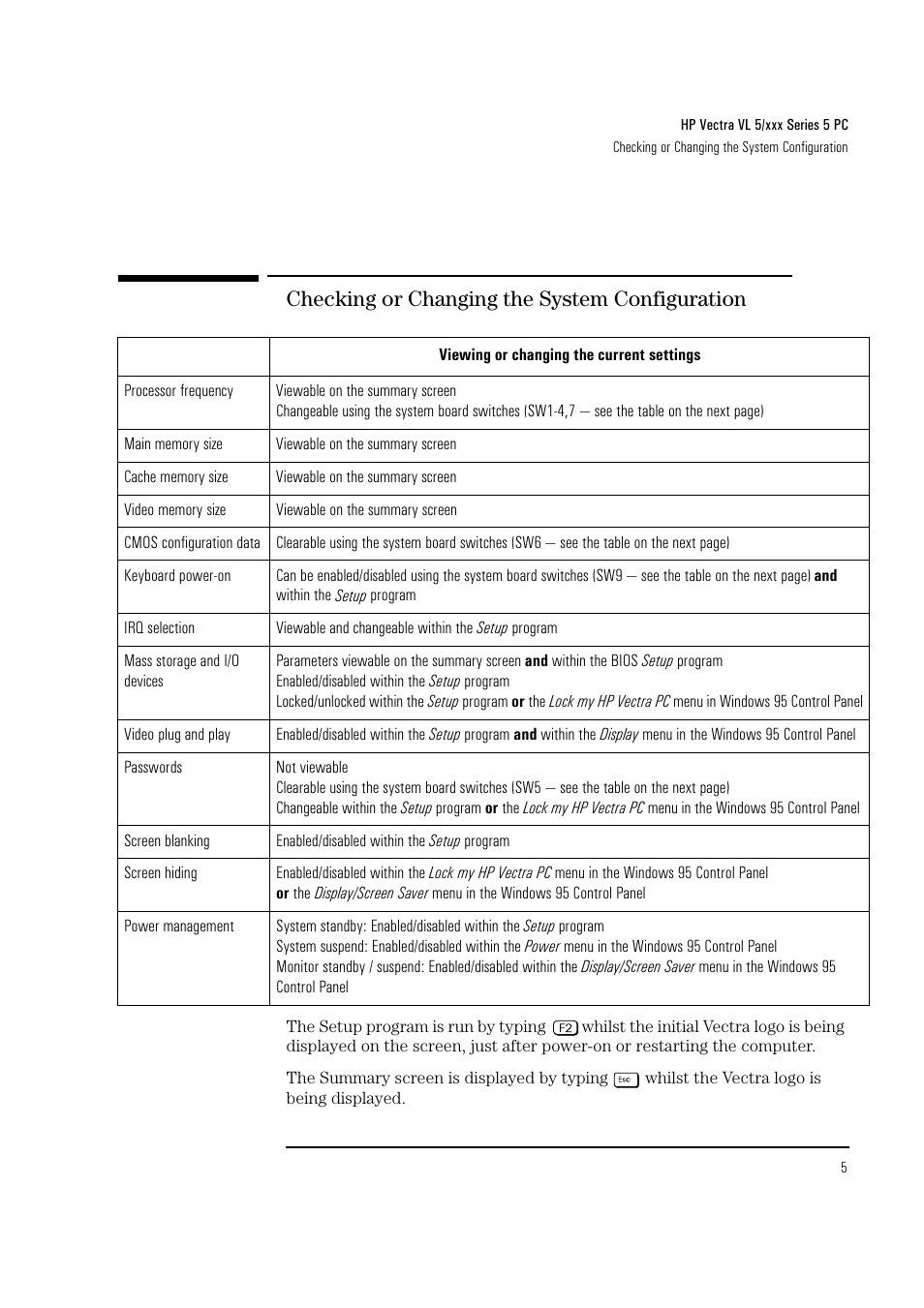 Checking or changing the system configuration | HP Vectra VL PC 5/xxx Series 5 User Manual | Page 7 / 16