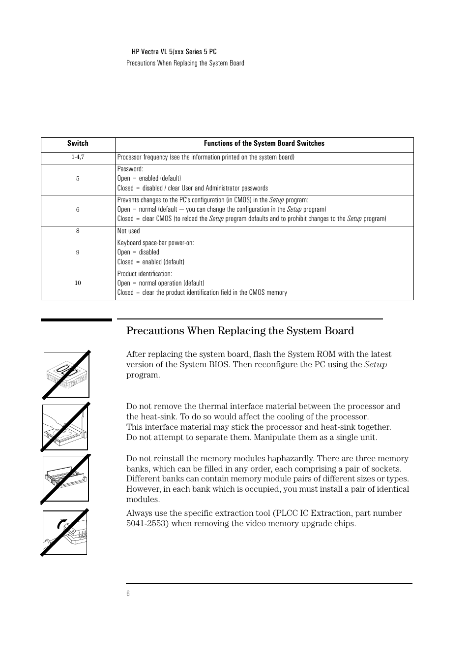 Precautions when replacing the system board | HP Vectra VL PC 5/xxx Series 5 User Manual | Page 8 / 16