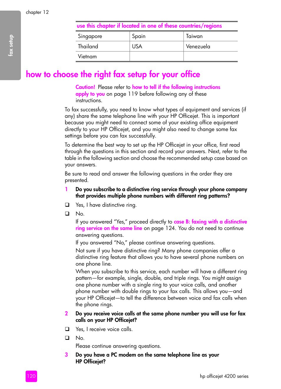 How to choose the right fax setup for your office | HP 4200 series User Manual | Page 130 / 166