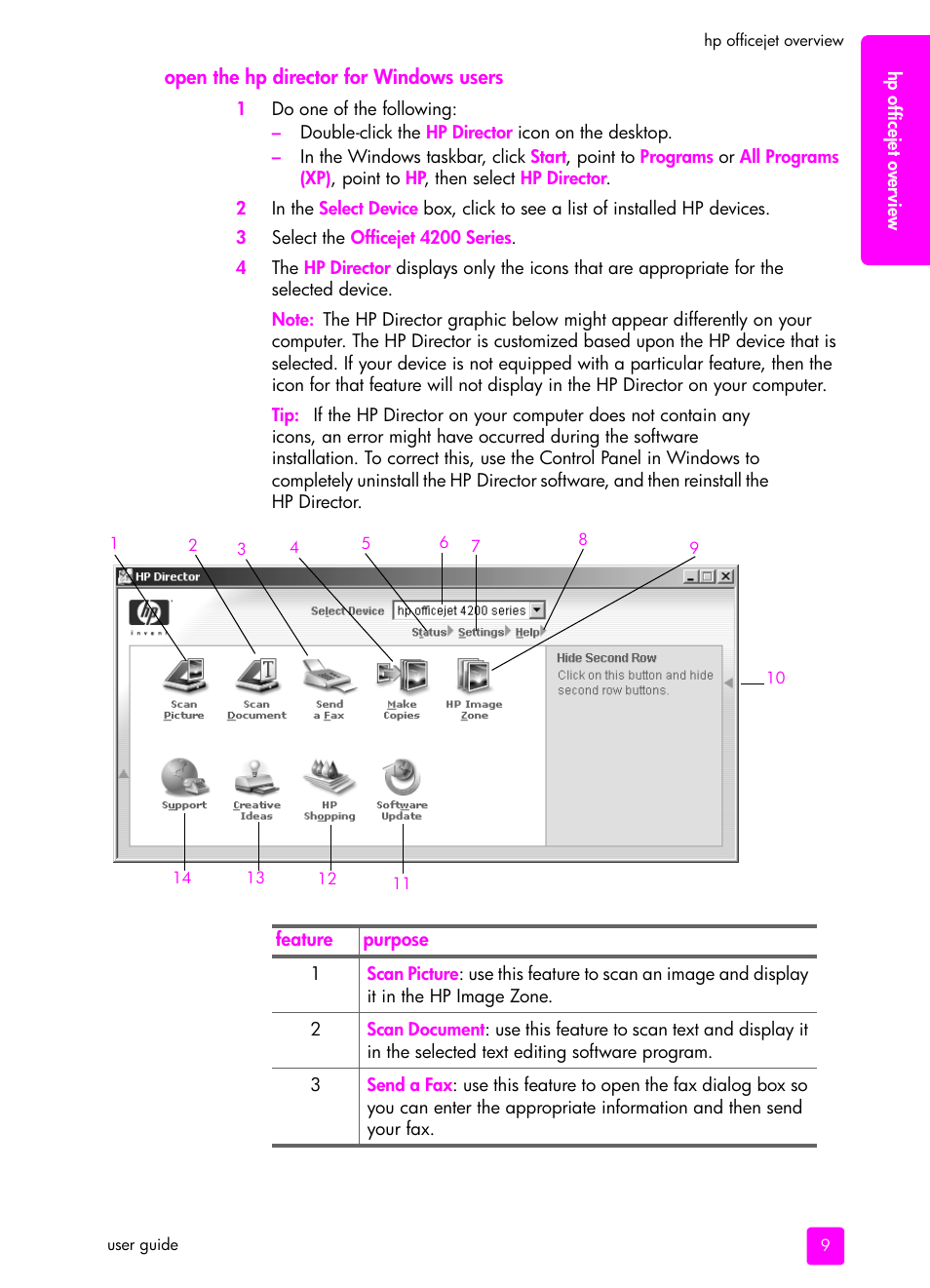 Open the hp director for windows users | HP 4200 series User Manual | Page 19 / 166
