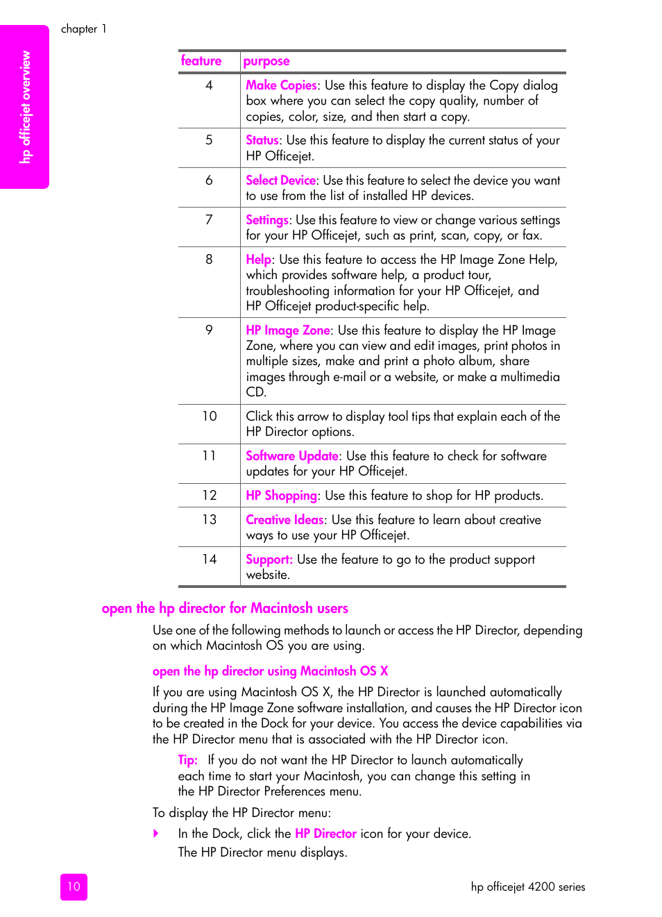 Open the hp director for macintosh users | HP 4200 series User Manual | Page 20 / 166