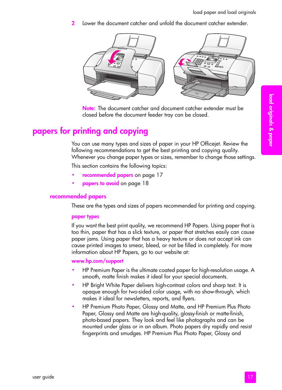 Papers for printing and copying, Recommended papers | HP 4200 series User Manual | Page 27 / 166