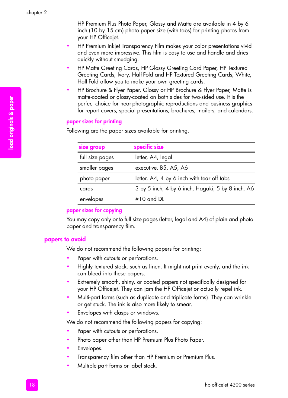 Papers to avoid | HP 4200 series User Manual | Page 28 / 166