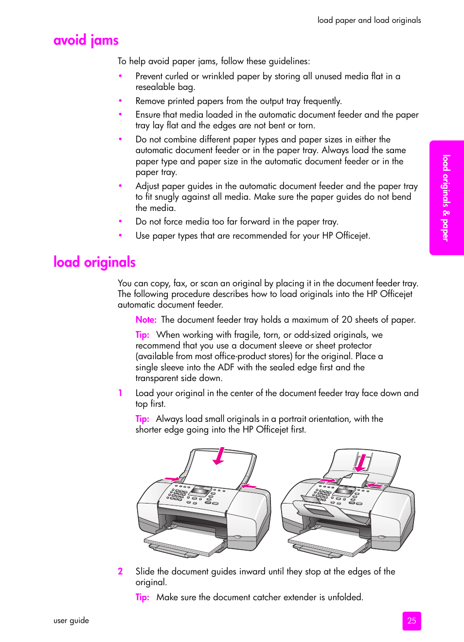 Avoid jams, Load originals, Avoid jams load originals | HP 4200 series User Manual | Page 35 / 166