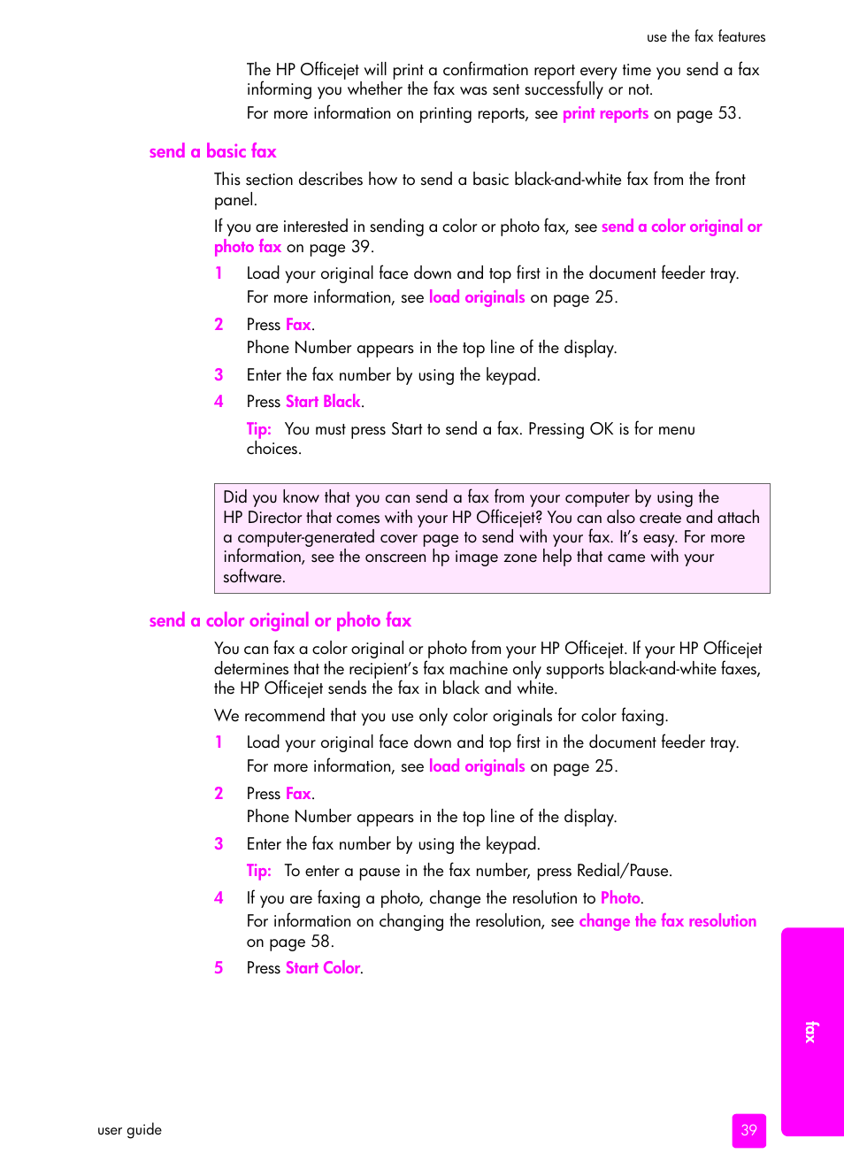 Send a basic fax, Send a color original or photo fax | HP 4200 series User Manual | Page 49 / 166