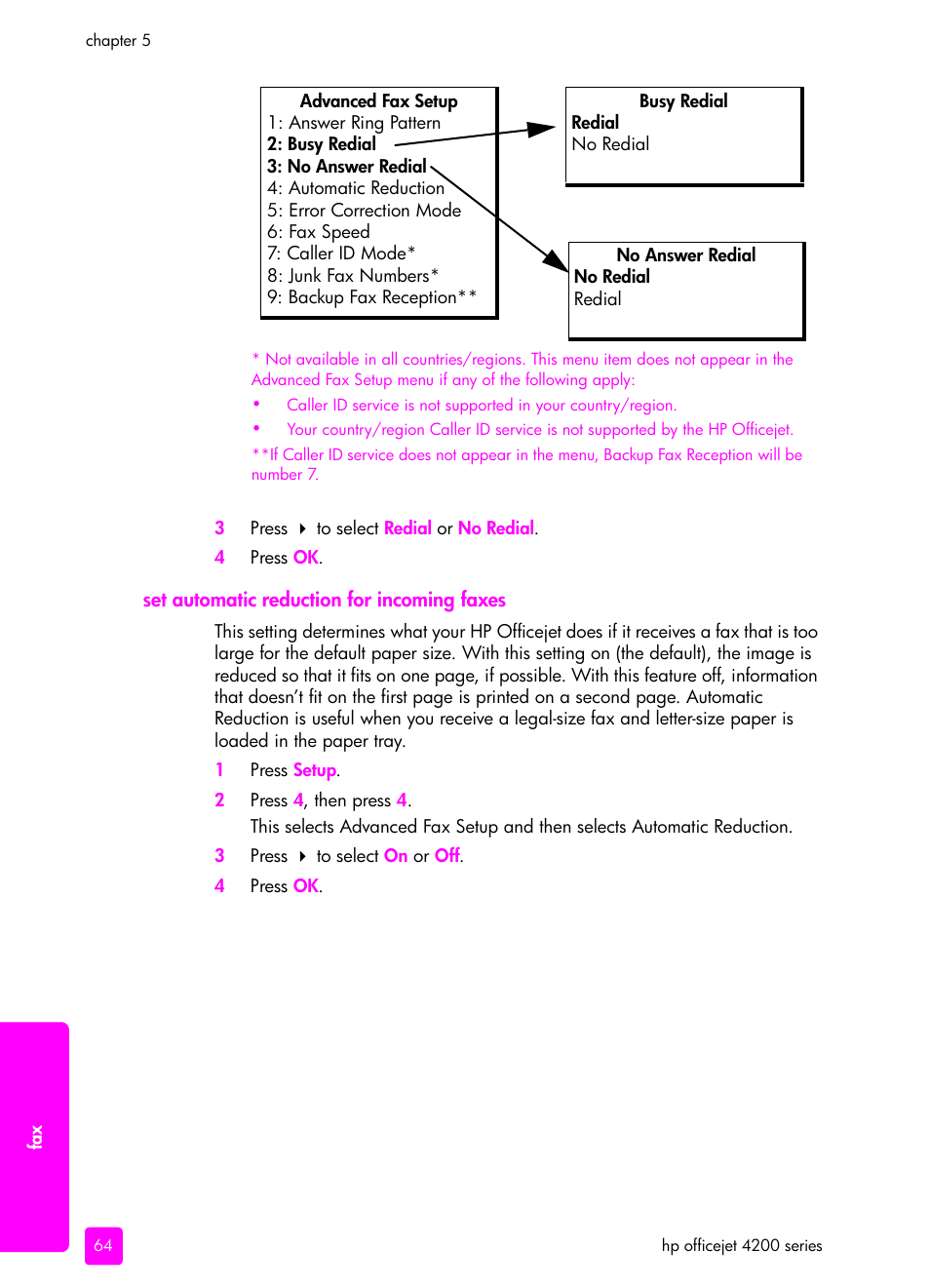 Set automatic reduction for incoming faxes | HP 4200 series User Manual | Page 74 / 166