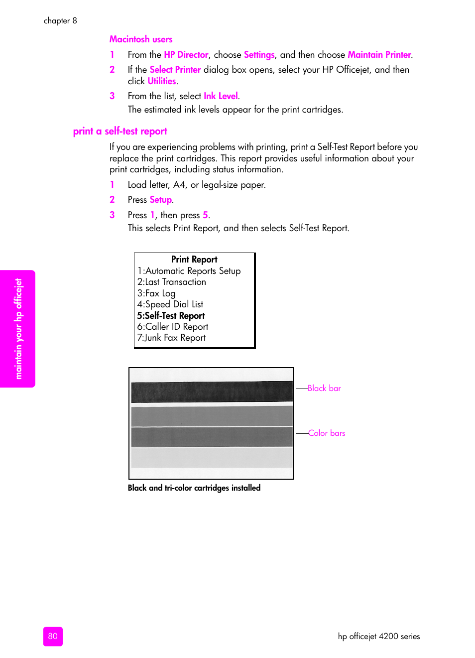 Print a self-test report | HP 4200 series User Manual | Page 90 / 166