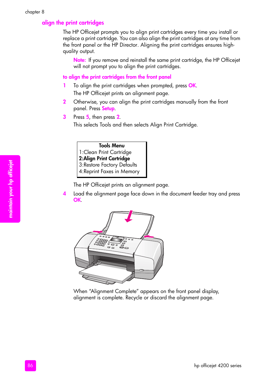 Align the print cartridges | HP 4200 series User Manual | Page 96 / 166