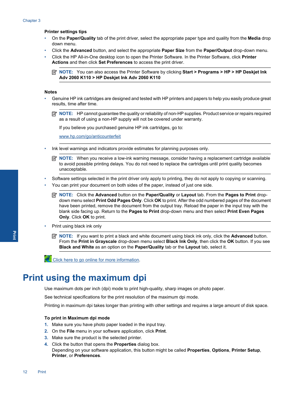 Print using the maximum dpi | HP 2060 K110 User Manual | Page 14 / 48