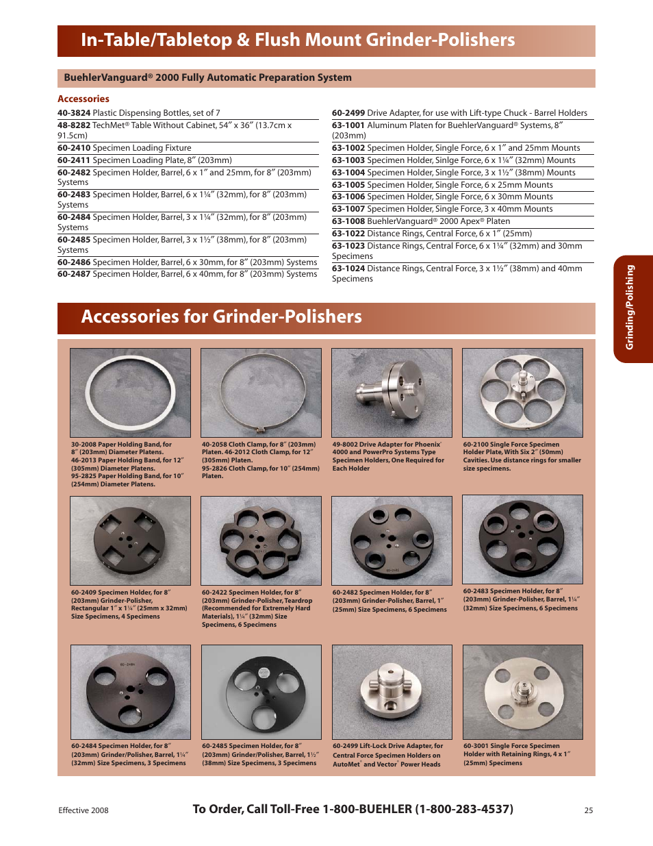 Accessories for grinder-polishers, In-table/tabletop & flush mount grinder-polishers | HP 39-1572 User Manual | Page 9 / 10