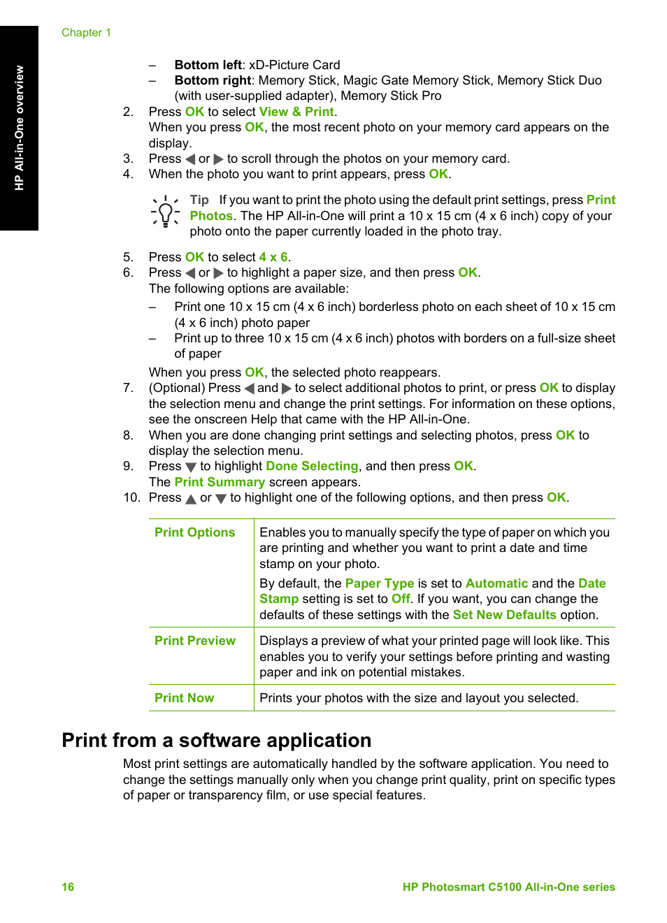 Print from a software application | HP C5100 User Manual | Page 19 / 45