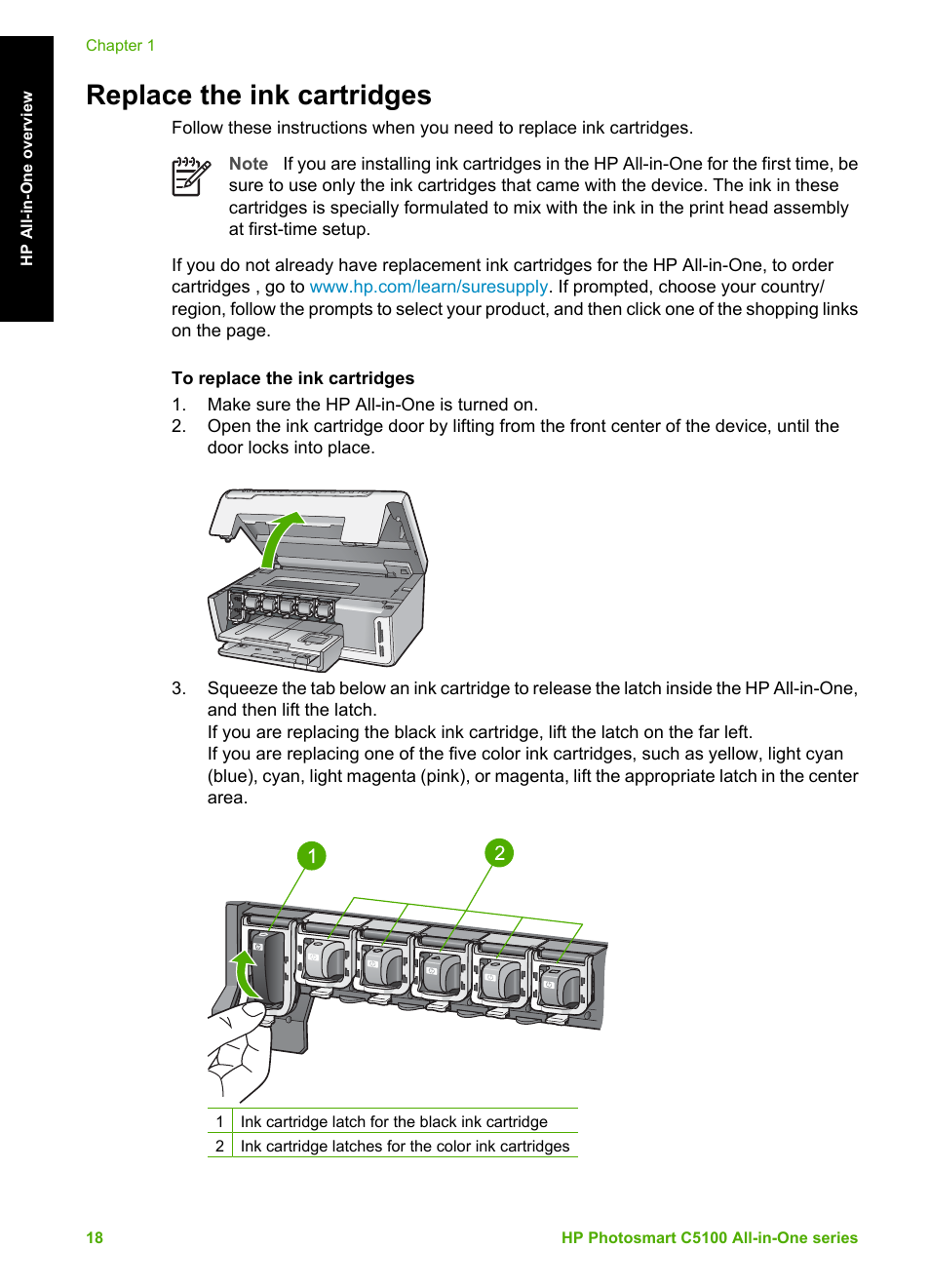 Replace the ink cartridges | HP C5100 User Manual | Page 21 / 45