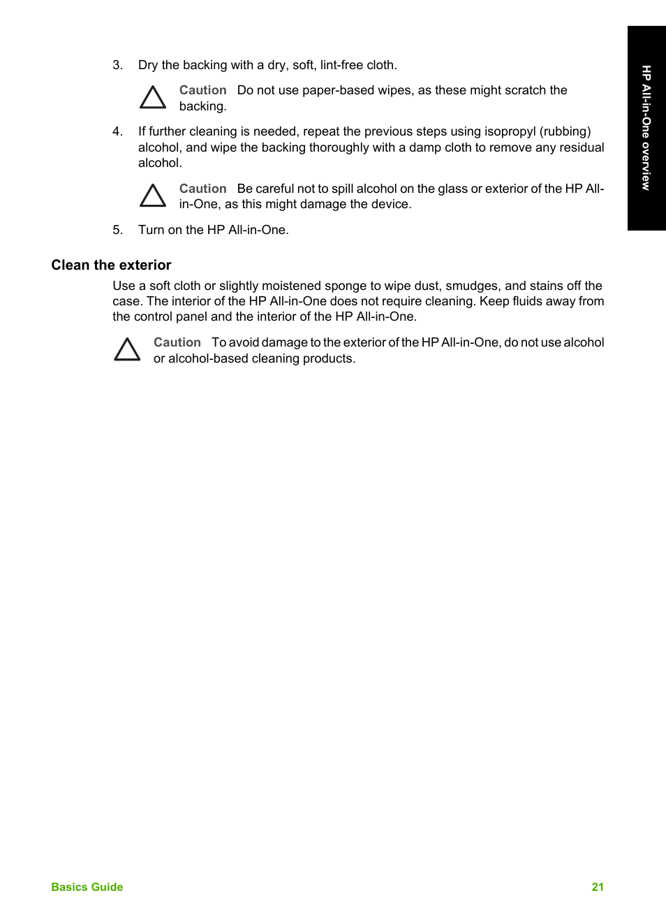 Clean the exterior | HP C5100 User Manual | Page 24 / 45