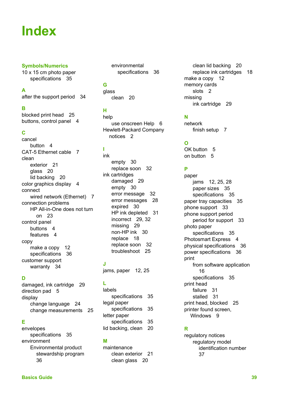 Index | HP C5100 User Manual | Page 42 / 45