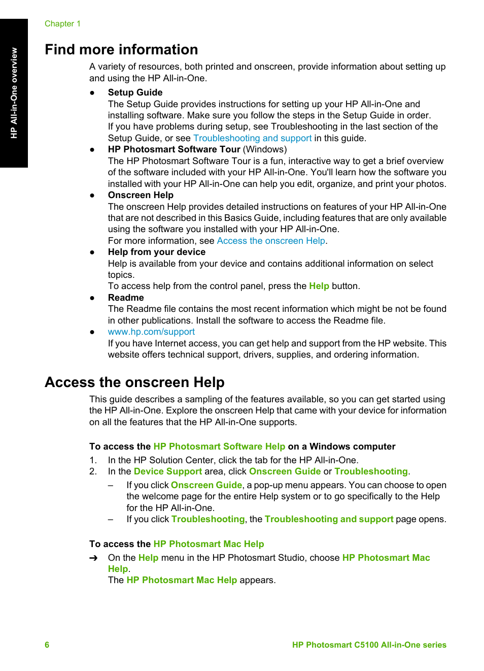 Find more information, Access the onscreen help, Find more information access the onscreen help | HP C5100 User Manual | Page 9 / 45