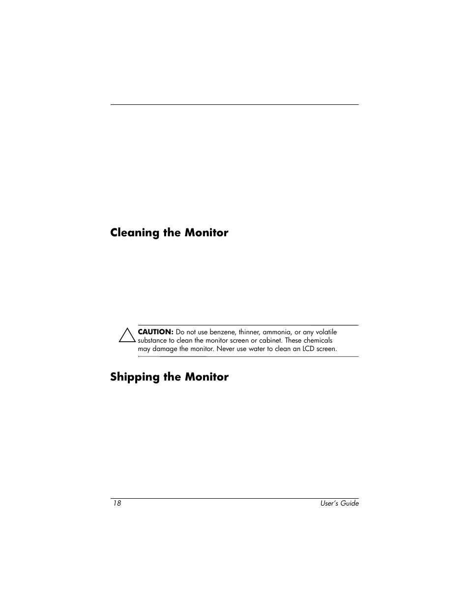 Cleaning the monitor, Shipping the monitor | HP 1825 User Manual | Page 20 / 32