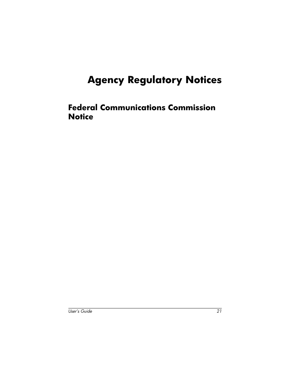 Agency regulatory notices, Federal communications commission notice | HP 1825 User Manual | Page 23 / 32
