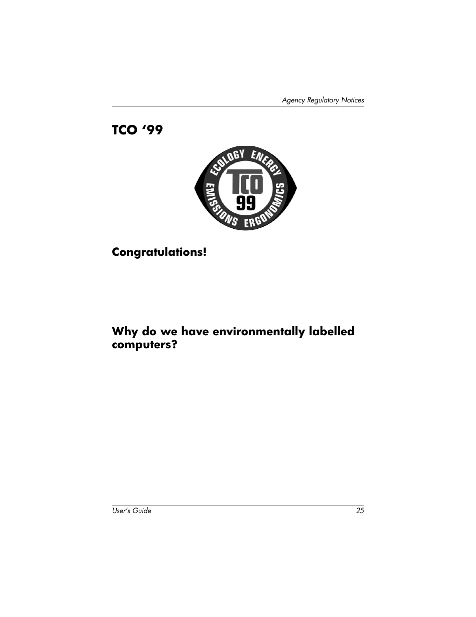 Tco ‘99, Congratulations, Why do we have environmentally labelled computers | HP 1825 User Manual | Page 27 / 32