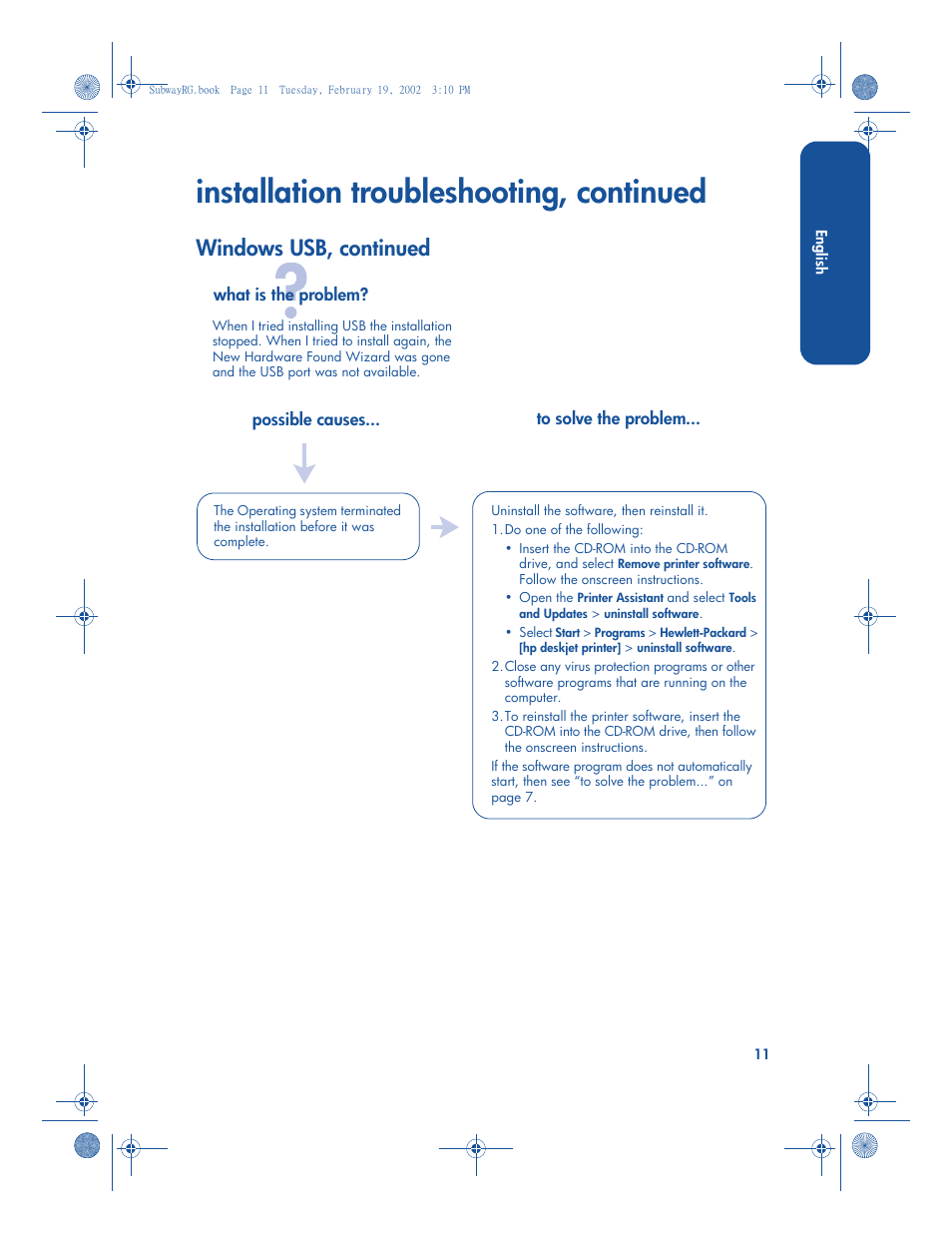 Installation troubleshooting, continued, Windows usb, continued | HP 3820 User Manual | Page 15 / 24