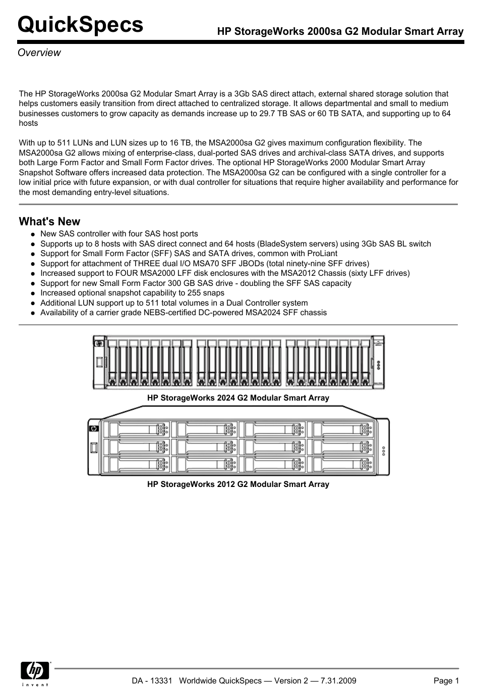 HP MODULAR SMART ARRAY 2000 SA G2 User Manual | 24 pages