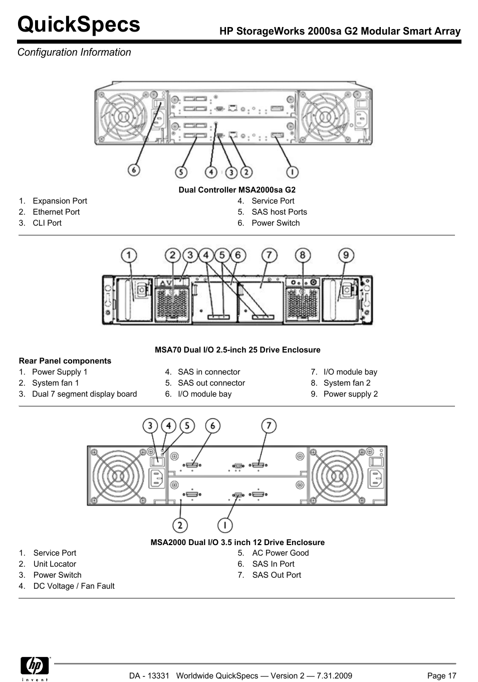 Configuration information, Quickspecs | HP MODULAR SMART ARRAY 2000 SA G2 User Manual | Page 17 / 24