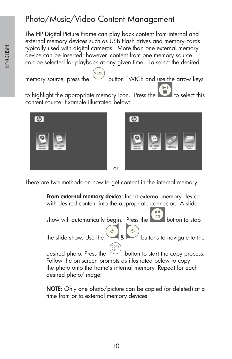 Photo/music/video content management | HP DF800 User Manual | Page 12 / 86