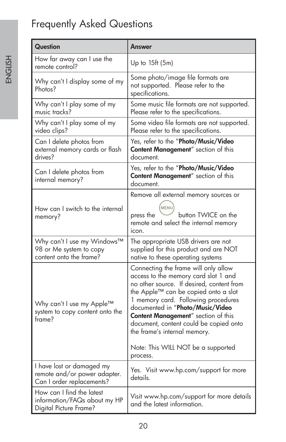 Frequently asked questions | HP DF800 User Manual | Page 22 / 86