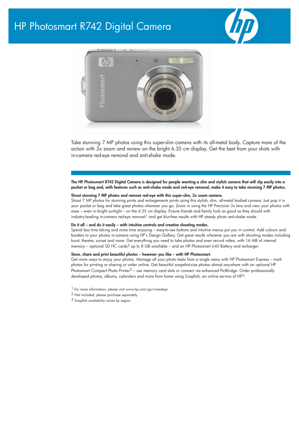 HP PhotoSmart R742 User Manual | 2 pages