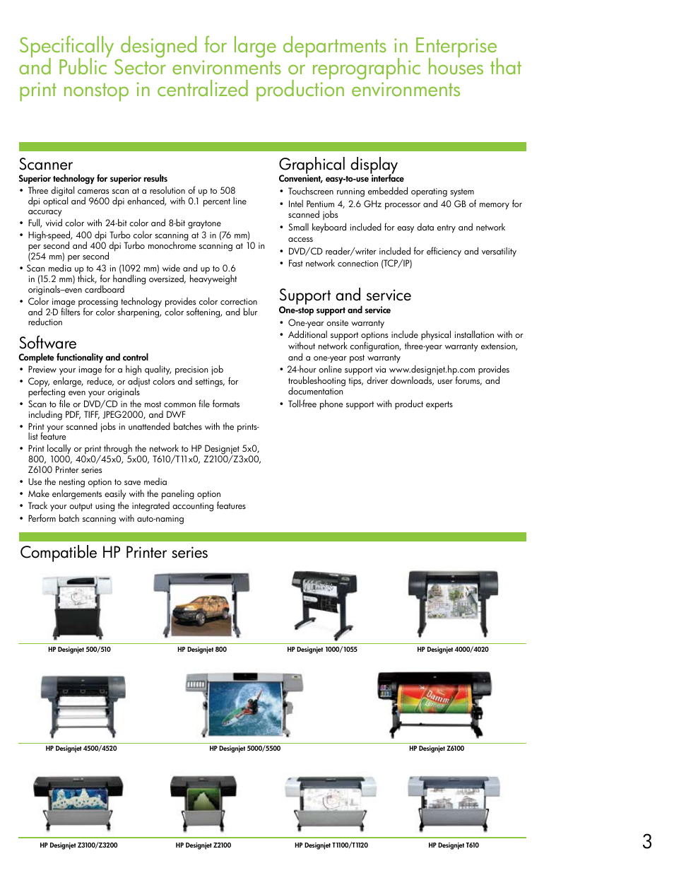 Scanner, Software, Graphical display | Support and service, Compatible hp printer series | HP SCANNER 4520 User Manual | Page 3 / 4