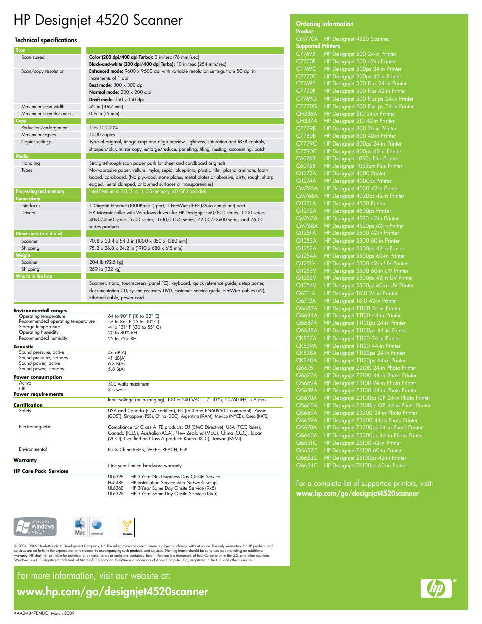 Hp designjet 4520 scanner, For more information, visit our website at | HP SCANNER 4520 User Manual | Page 4 / 4