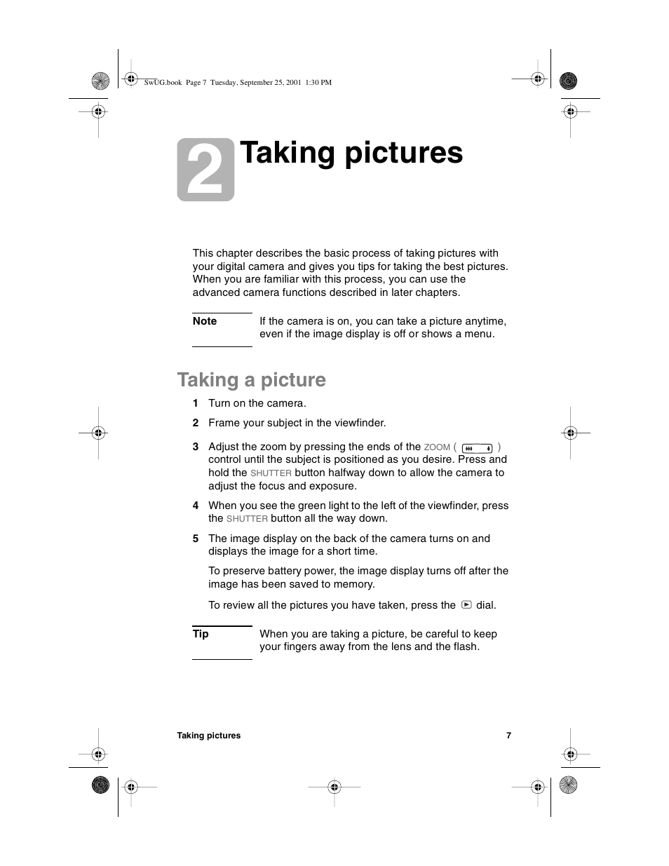 Taking pictures, Taking a picture | HP Photosmart 612 User Manual | Page 15 / 84